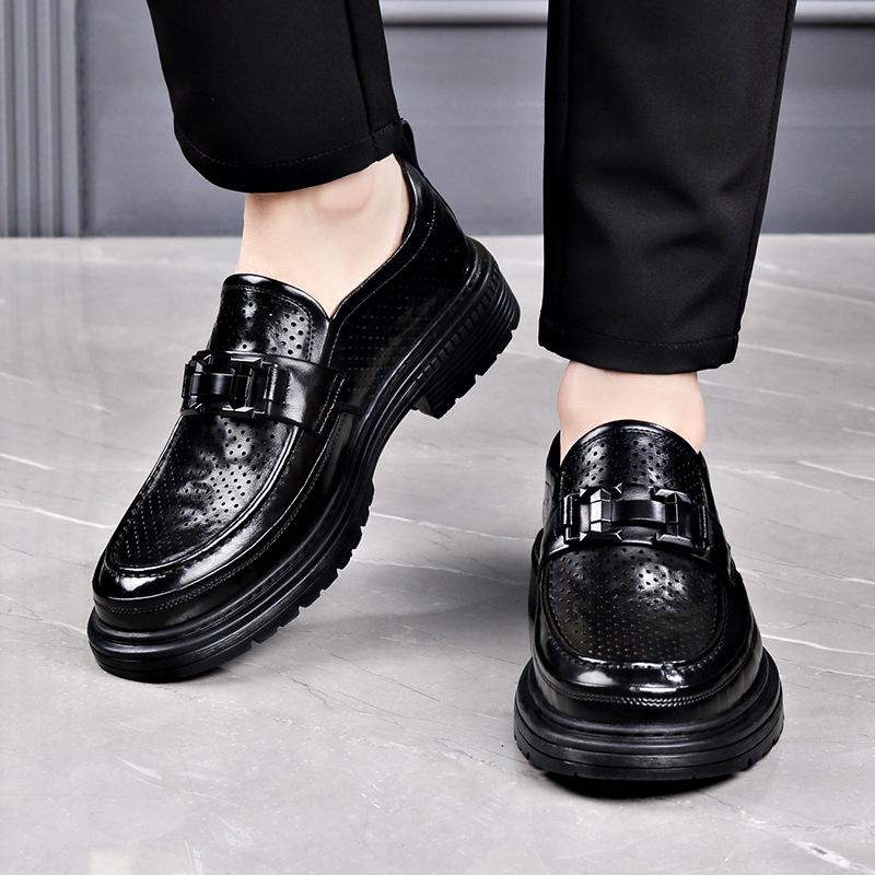 Men's Trendy Breathable Leather Slip-On Shoes: Versatile, Fashionable, and Comfortable for Business or Casual Wear