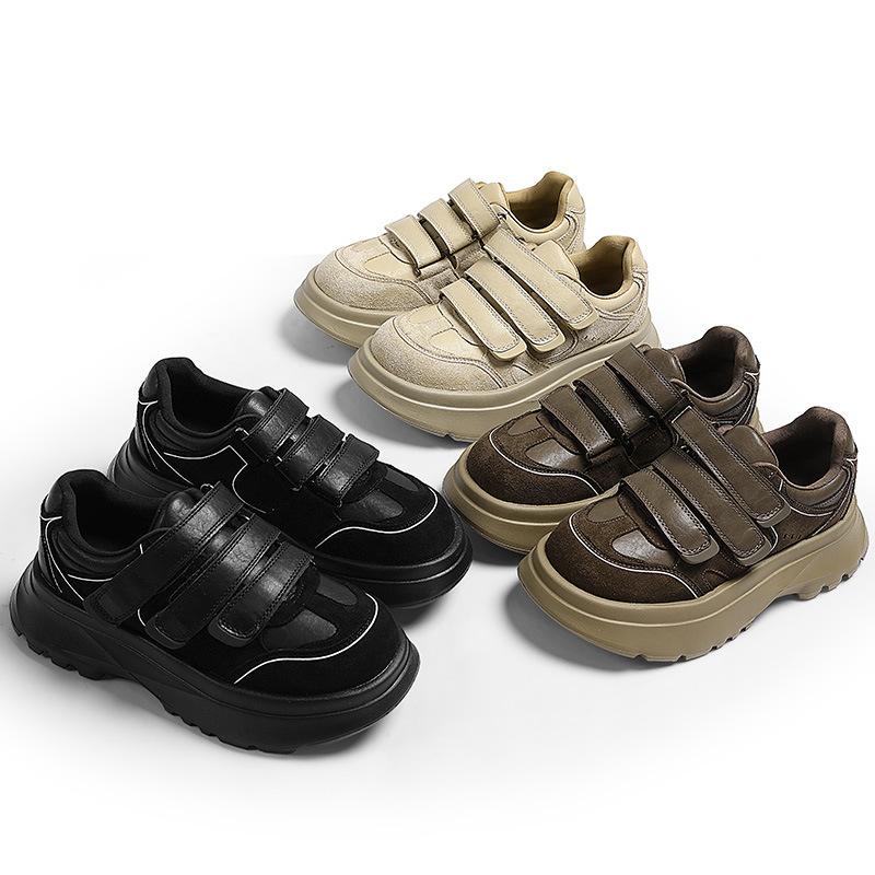 Three Retro Leather Velcro Board Shoes Women'S Shoes Autumn And Winter Versatile Muffin Platform Casual Trendy Shoes