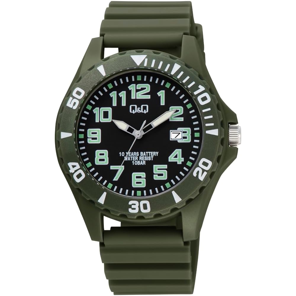 Citizen Q&Q Analog Watch 10-Year Battery Life 10 ATM Water Resistant Date Urethane Band Men s Khaki