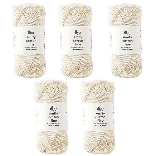 

Knitworm Amity Cotton Fine, 5-Ball Set, Medium-Fine, 25g (Approx. 80m), 100% Cotton, Made in Japan, 102. Natural