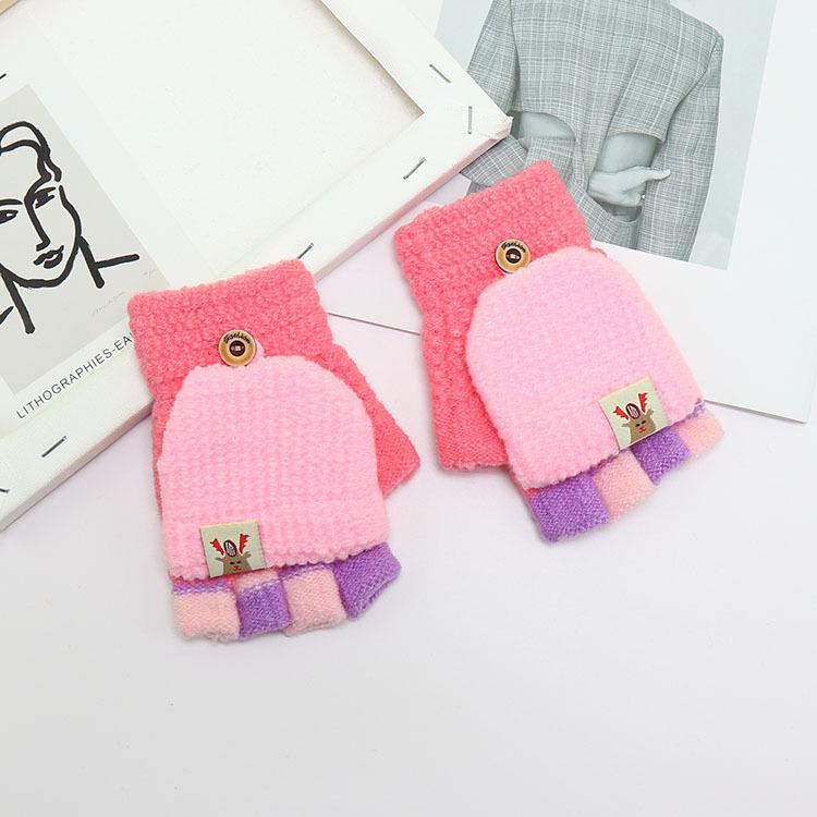 Children's Winter Wool Flip-Top Gloves - Warm, Cartoon Design for Elementary Boys & Girls