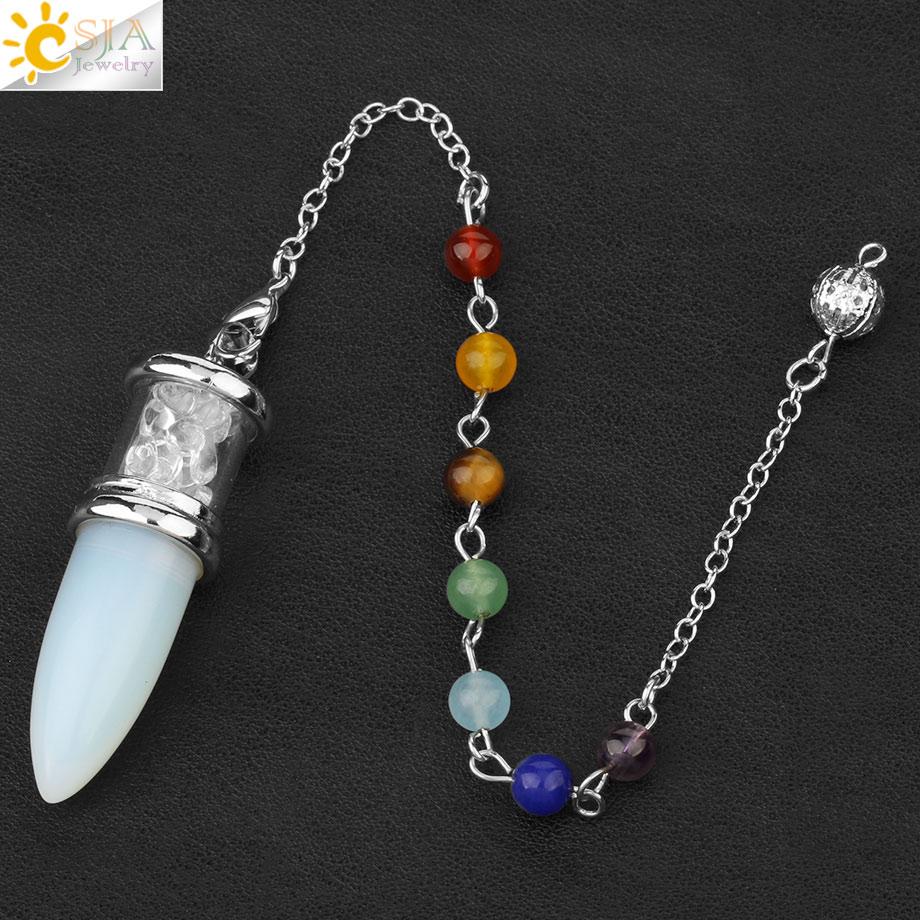 

Natural Stone Pendulum Wishing Bottle Bullet Shaped Pendant 7 Chakra Chain for Divination DIY Necklace Healing Jewelry