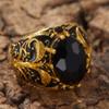 Vintage and Trendy Black Color Inlaid Stone Patterned Ring, A Classic Jewelry Accessory for Both Men and Women's Fashion