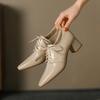 Fashion NEW Spring/Autumn Women Pumps Square Toe Chunky Heel Shoes Concise Split Leather Shoes for Women Lace-up Handmade Women Shoes