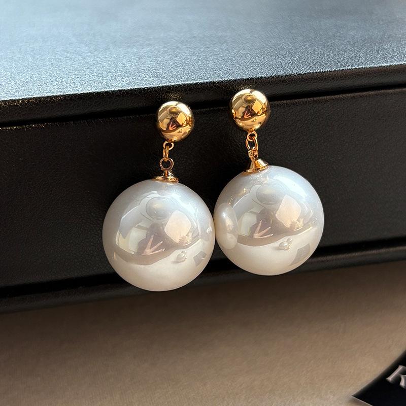 S серебряная игла крупная жемчужная подвеска серьги женские Гонконгский стиль темперамент металлические пусеты настоящая позолота новые серьги