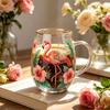 Bicchiere da cocktail Farfalla Fenicottero, Tazza Giardino Fiorito Dipinta a Mano, Bicchiere da Vino Succo con Bordo Dorato, Regalo Unico per Lei