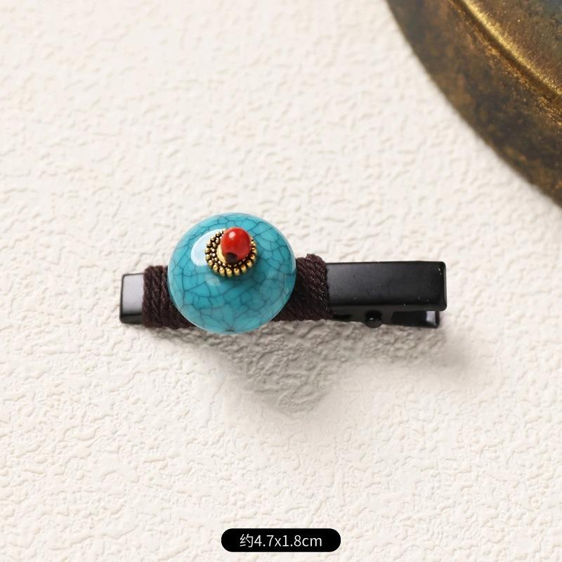 Retro Handmade Hairpin Niche Exquisite Woven Turquoise Beeswax Bangs Side Clip Tibetan Hair Jewelry