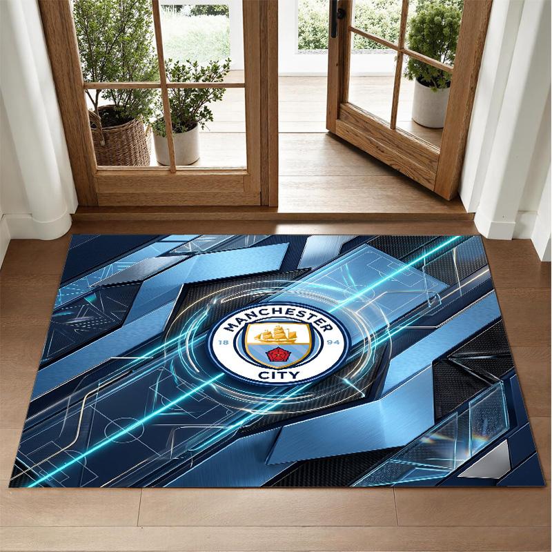 Manchester City Design Crystal Velvet Rug Soft Decorative Mat for Bedroom Entrance