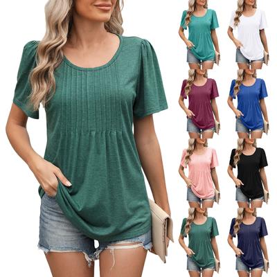 Women's Casual Solid Color Round Neck Stretch Loose Short Sleeve T-shirt Top