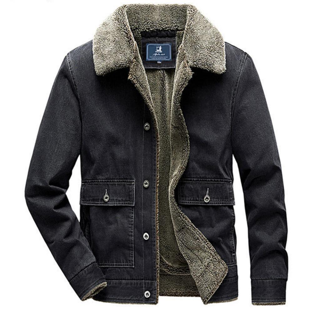 Nuevas Chaquetas de Mezclilla Cálidas de Invierno para Hombre con Forro Polar Bolsillos Grandes Chaquetas de Mezclilla Cargo Alta Calidad Masculino Azul Claro Slim Abrigos de Mezclilla Talla 4X