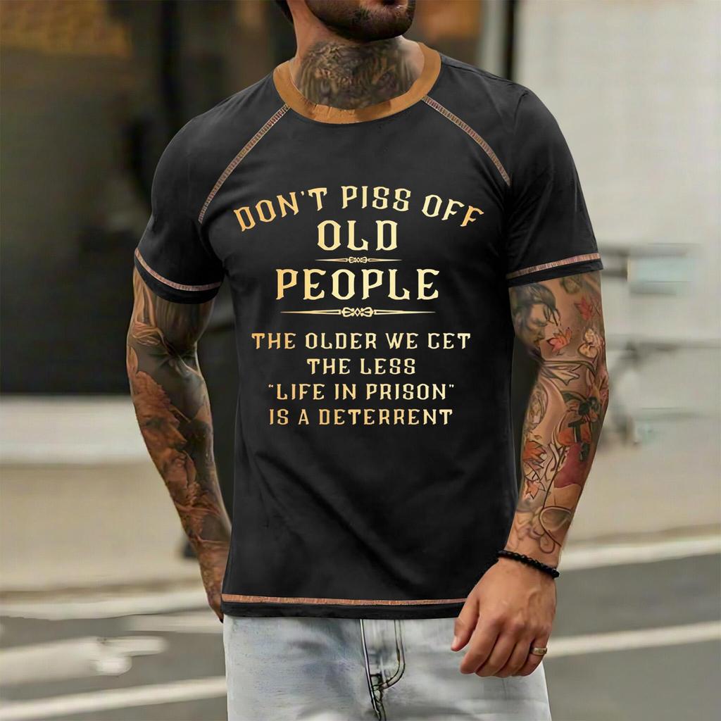 Men's Casual Loose Fit Short Sleeve T-Shirt with Printed Text Graphic Crew Neck Comfortable Summer Top