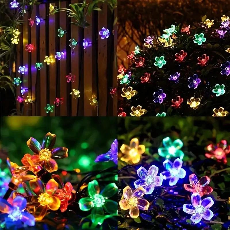 1pc 5/7/12/22M Solar String Sakura Lights 20/50/100/200LEDS Outdoor Waterproof Festival Garden Decorative Lights