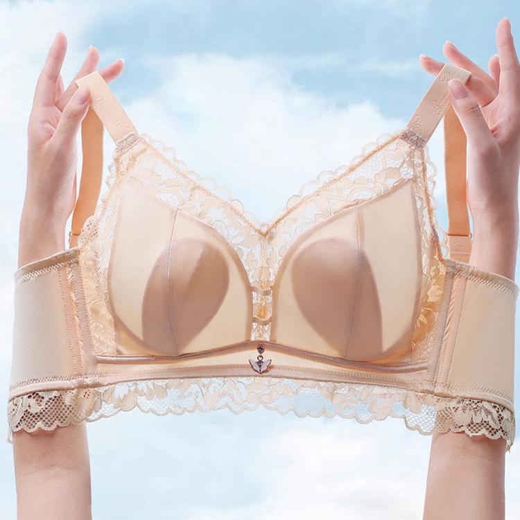 Summer Thin Bra Women's Full Cup Adjustment Type Gathered Bra Cinched Breast Anti Sagging Oversized Push Up Bra