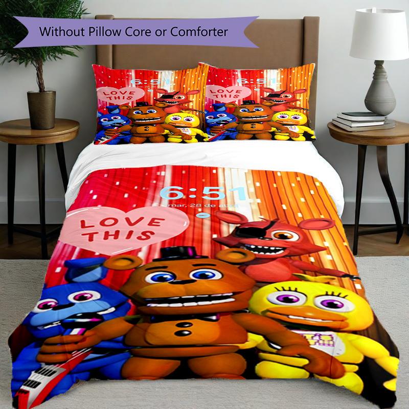 3pcs Duvet Cover Set (1*Duvet Cover + 2*Pillowcase, Without Core), Five Nights At Freddy's Print Bedding Set, Bedroom Decor, All‑Season, Birthday Gift