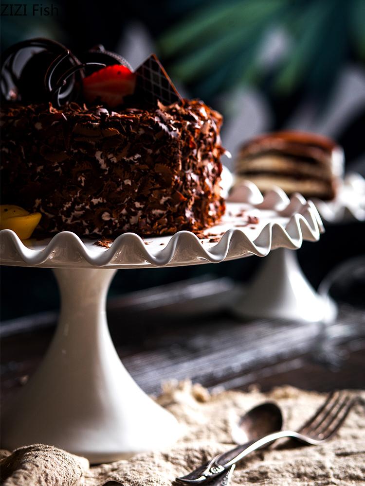Keramik Kuchenständer Hohe Füße Kuchenplatte Obstschale Desserttisch Displayständer Glasabdeckung Hochzeitsfeier Dekoration Haushalt
