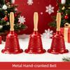 Christmas Iron Hand Bell Red Gold Embossed Pattern Wooden Handle for Holiday Gift Giving Restaurant Call Bell