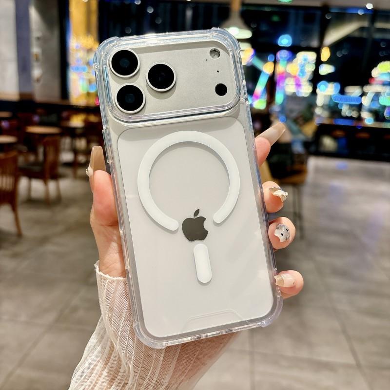 

Подходит для Apple 17 Чехол Прозрачный IPhone 16 Магнитное Всасывание 15promax Четыре Угла Защита от Падения Всесторонний 13 Защитный iPhone 17 PROMAX прозрачный белый