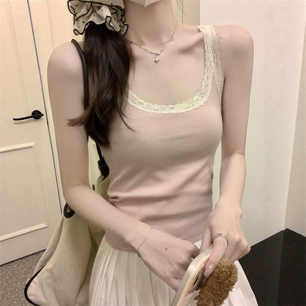 U-neck lace small suspender vest women's summer new slim-fit short sleeveless outer wear bottom and inner top