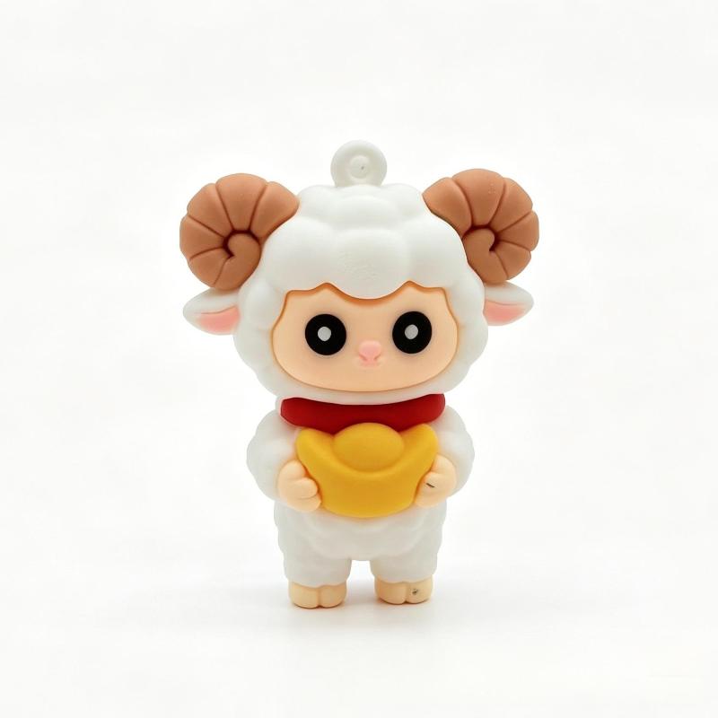 Cartoon Goat Silicone Keychain Colorful Soft Durable Collectible Animal Decor for Kids Children School Bag Key Accessory