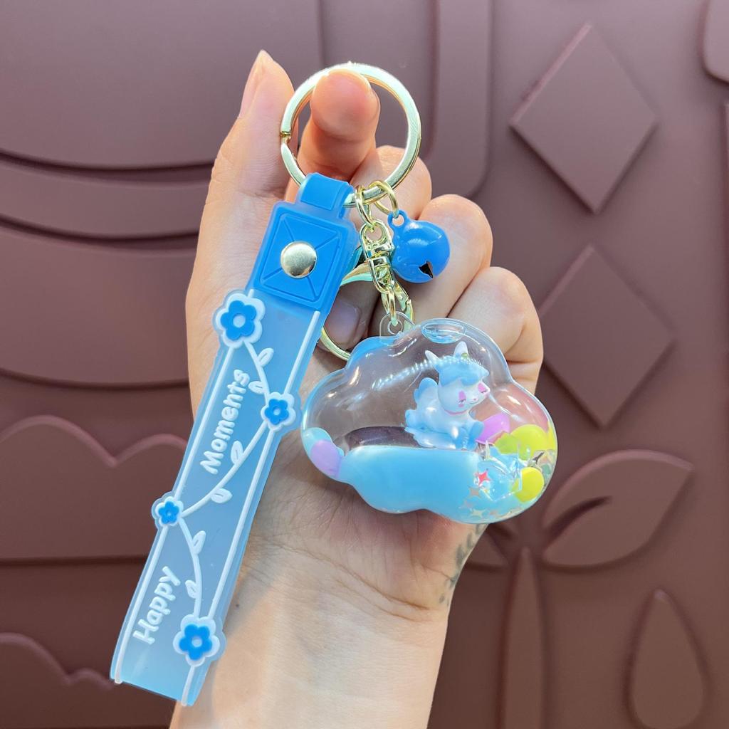 Lila Stern Flüssiger Treibsand Schlüsselanhänger mit Kirschblüten Öl-gefülltem Anhänger - Niedlicher 3D Rucksackanhänger für Frauen