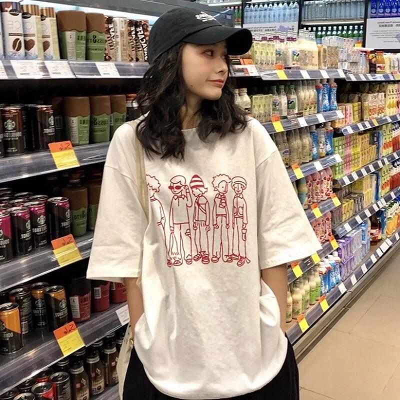 

Женские футболки с забавным мультяшным принтом в стиле Харадзюку, с коротким рукавом и круглым вырезом, женские топы y2k, футболки Kawaii, белая повседневная свободная летняя одежда