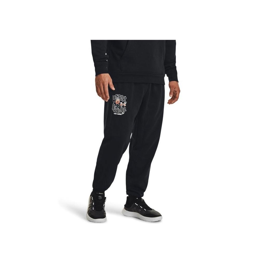 Under Armour Růžové Pánské pletené joggery se stahovací šňůrkou a potiskem písmen, s manžetami, černé 1379691-001