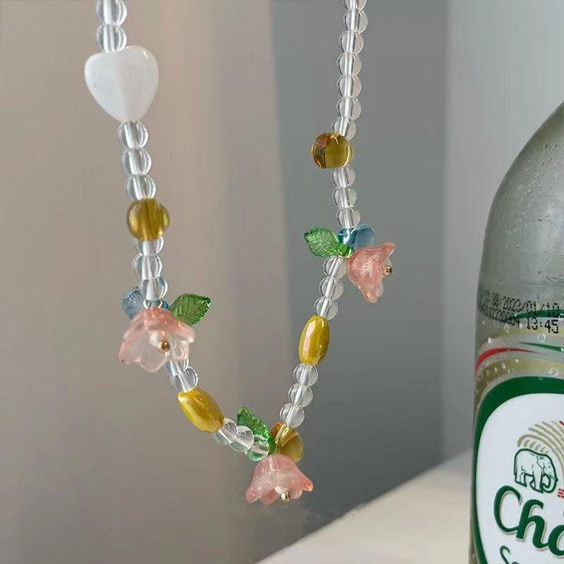 Candy Sweetheart Tide Niche Design Sense Sweet Necklace Female Color Beaded Childlike Collarbone Chain Bracelet