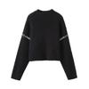 Womens Knit Sweater Round Neck Warm Layered Color Block Chic Pullover Casual Long Sleeve Top M6221