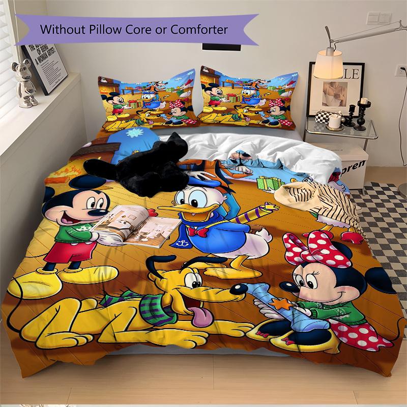 3pcs Merry Christmas Mickey and Friends Bedding Set - 1 Soft Quilt Cover + 2 Pillowcases, Machine Washable - Suitable for All Seasons, Perfect Gi