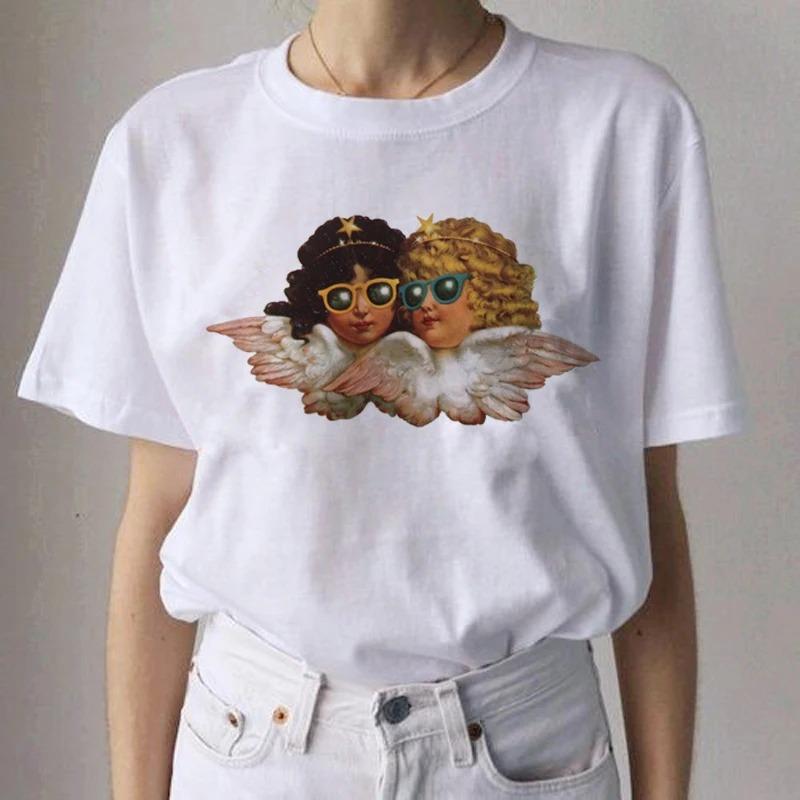 Angel Aesthetic Streetwear White Fashion Women TShirts Harajuku Short Sleeve Clothes Summer ONeck Tees Casual FeUnisex Tops