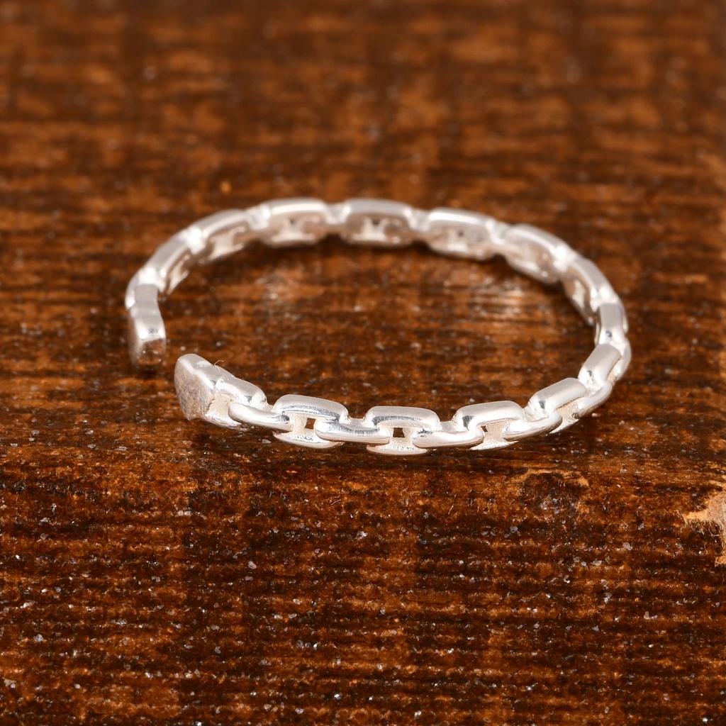 Minimalist Heart Chain Ring,  925 Sterling Silver Open Link Ring – Adjustable Dainty Heart Band, Gift for Love, Anniversary, Gifts for Love.