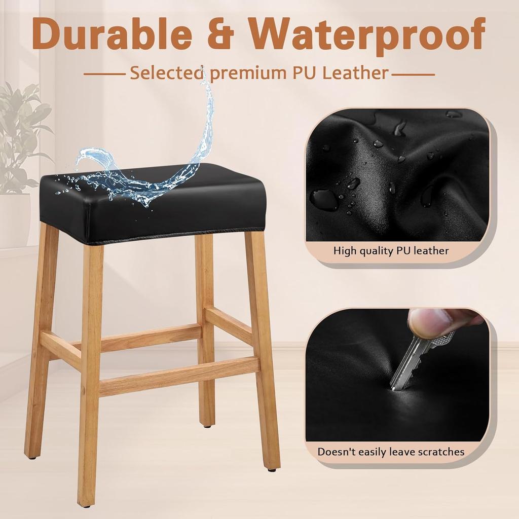 PU Leather Bar Stool Covers Rectangular 100% Waterproof Oilproof Stool Covers Thicker Leather Saddle Stools Slipcover