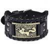 Punk Men Wide Bangle Accessory Wolf Head Charm Bracelet Leather Weave Adjustable Wristband Friendship Jewelry