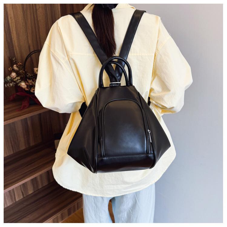 Women s Convertible PU Leather Backpack, Fashion Triangle Tote Bag, Multi-functional Casual Daypack