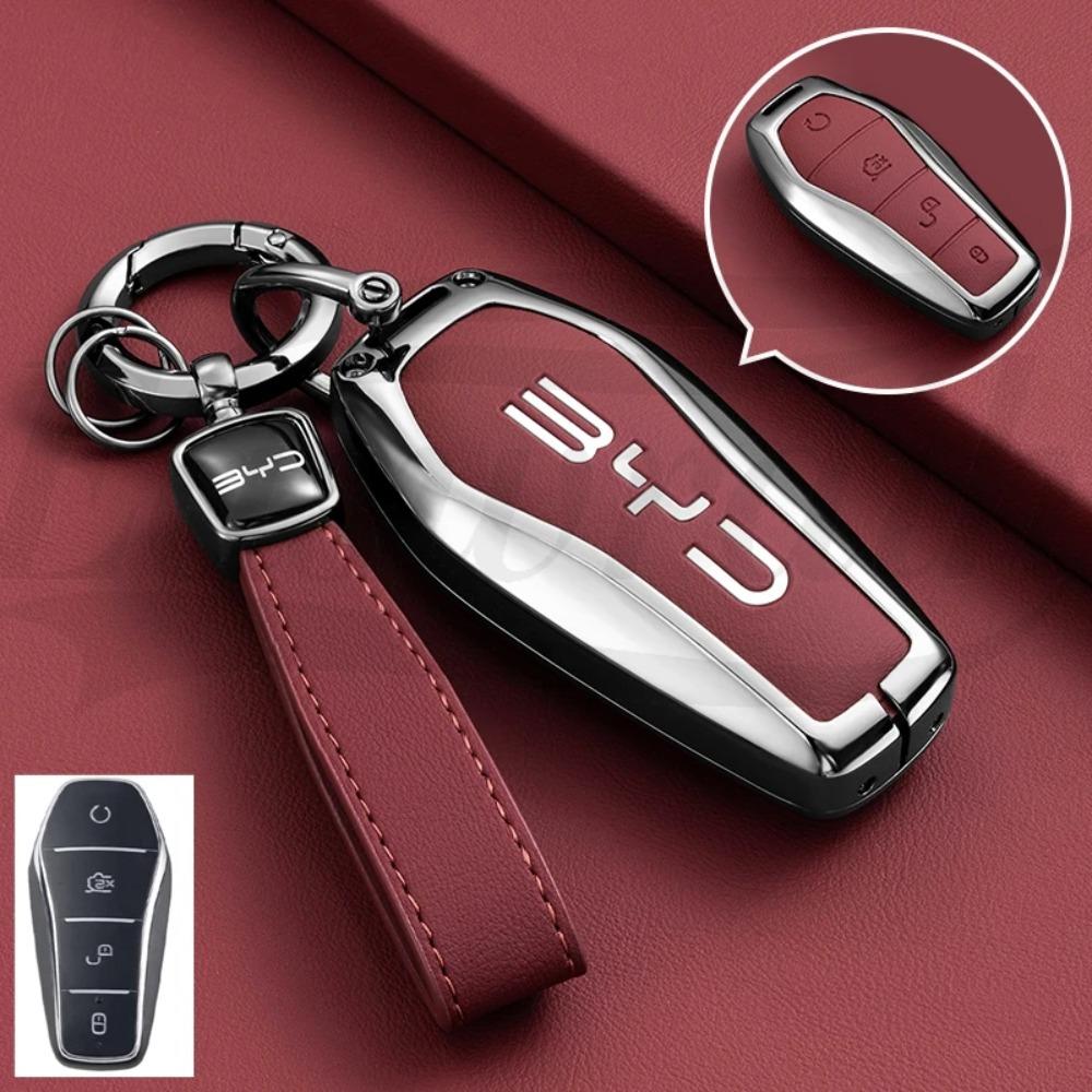 Car Zinc Alloy Leather Key Case Cover for BYD Song Plus Atto Han EV Tang DM Qin Seal Dolphin Key Bag Pouch Wallet Organizer