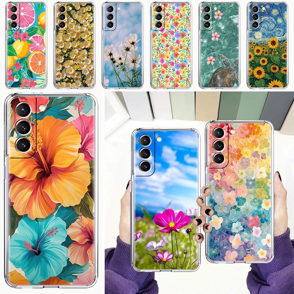 Phone Case For Samsung Galaxy S26 S25 S24 S23 S22 Ultra S20 S21 FE 5G Plus Soft Clear Cover Summer Colorful Flower