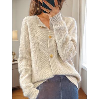 Tooxika Autumn And Winter New Solid Color Long-sleeved Retro Twisted Button Knitted Cardigan Jacquard Sweater Jacket