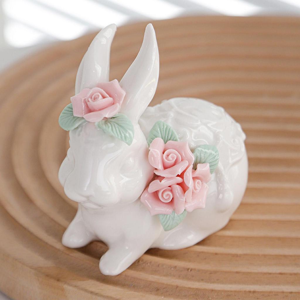 Rabbit Statue Bunny Figure Ceramic Small Decorative Ornaments Table Desktop Display For Home Spring Easter Room