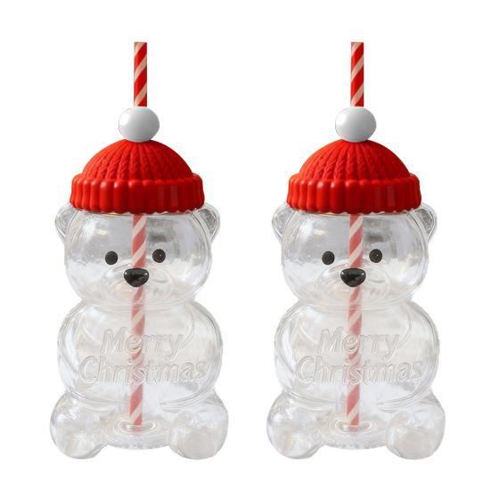 Sippy Cup with Straw Christmas Bear Glass Cup Easy to Clean Drinking Cup for Kids Adults Large Capacity Homemade Beverage Container
