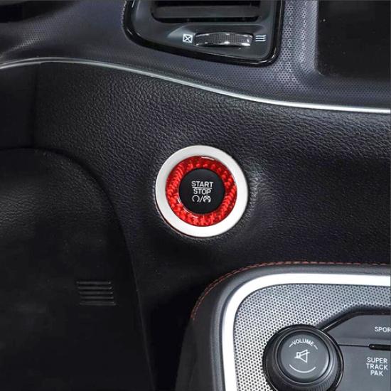 For Dodge Ram 1500 2010-2025 Red Carbon Engine Start Stop Button Cover Ring Trim