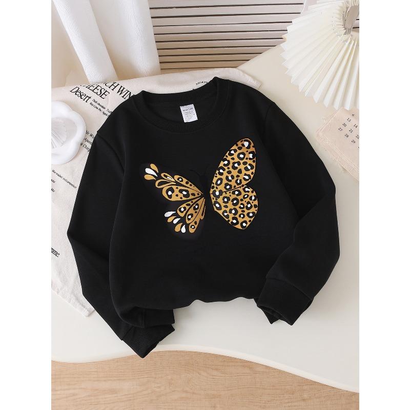 Girls' Long-Sleeve Casual Crewneck Sweatshirt | Butterfly Force Nature Pattern, Suitable For Outdoor Sports And
