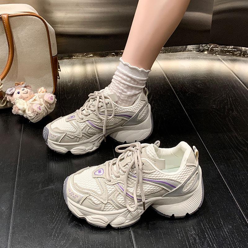 Platform dad shoes women's spring and autumn new student mesh breathable heightening lightweight casual sports shoes women