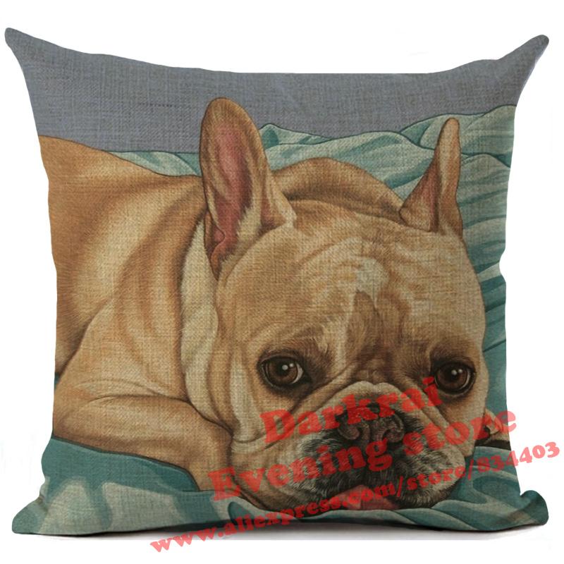 Federa per Cuscino in Lino Stampata Bulldog Francese Divertente Decorazione per la Casa Federa per Cuscino Decorazione Soggiorno Cuscini Decorativi 45X45Cm