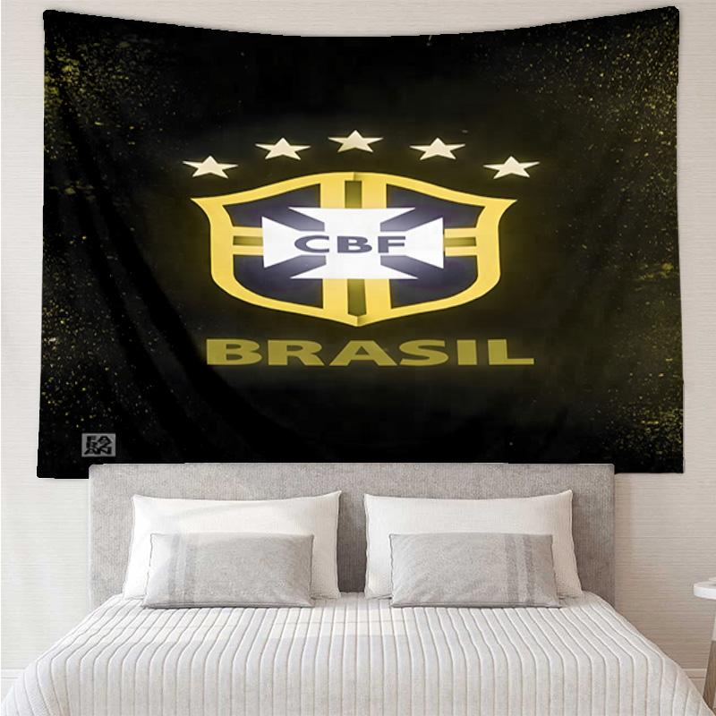 1PC Brazilian Football Emblem Printed Tapestry Room Decoration Wall Hanging for Living Room Bedroom, Dormitory, Birthday and Christmas Gifts