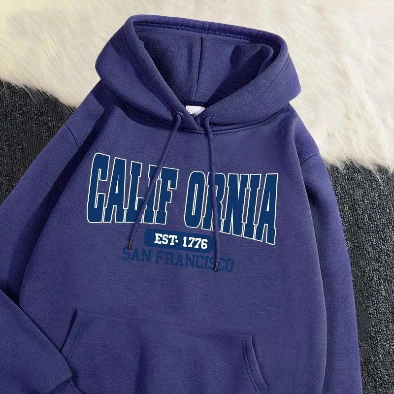 Autumn Winter Womens Hoodies California Est 1776 San Francisco Printed Sweatshirt Warm Fleece Comfortable Pullover Casual Tops