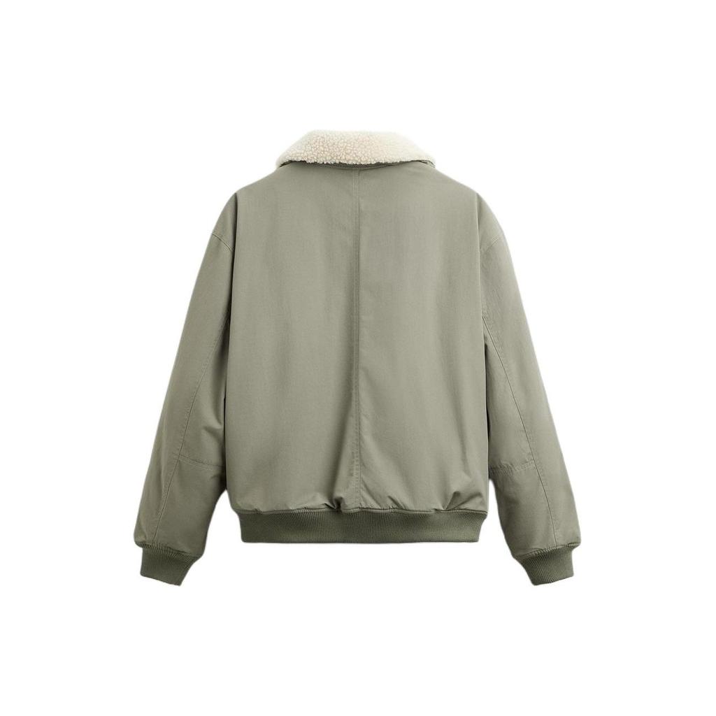 Zara Solid Color Lapel Zipper Thick Long Sleeve Jacket Men jackets Light-Green 03046501-526