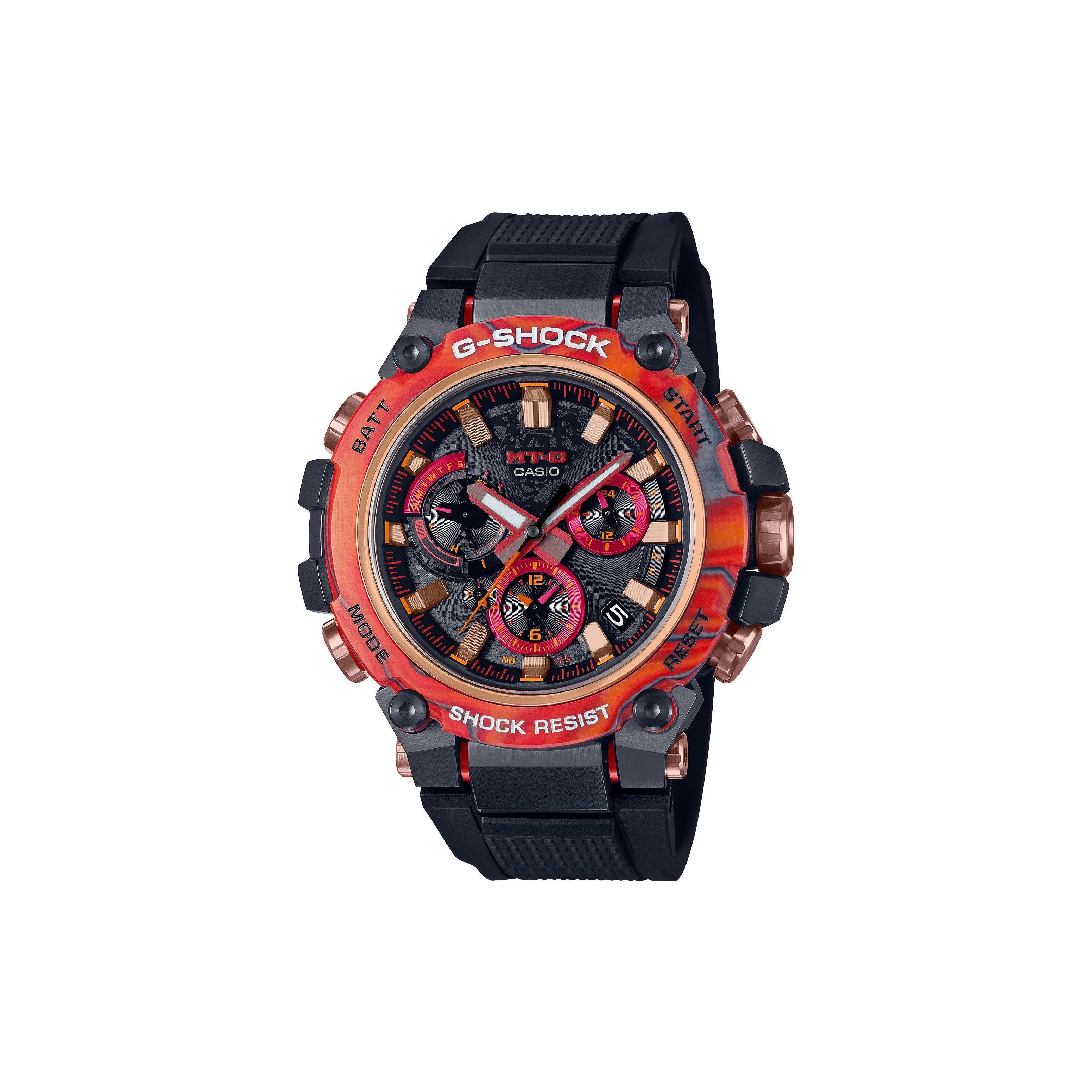 Casio Men's Red/Black Mt-G Series 40Th Anniversary Edition Flame 200M Water Resistant Solar Quartz Movet Resin Strap Watches Mtg-B3000fr-1Ajr