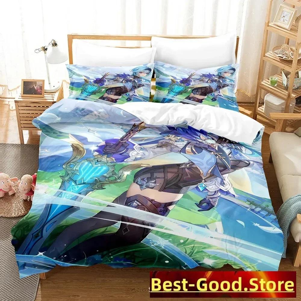 

Comforter Genshin Impact Bedding Set Purple Keqing Printed Bed Set With Soft Single Double Queen Super King Size Comforter (quilt)-EU Single(135*200cm)3pcs