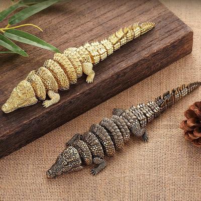 Articulated Crocodile Figurine Multi-jointed Movable Alloy Animal Figure Model Statue Sculpture Desktop Bookshelf Decoration Ornament Festival Gift