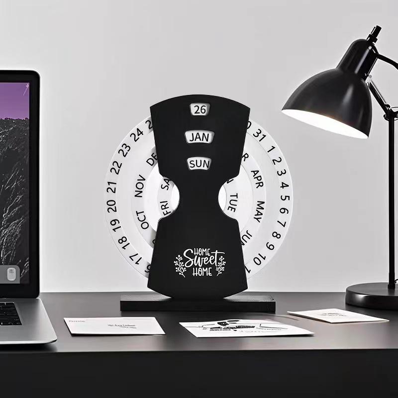 Perpetual Calendar, Wooden Disc Perpetual Desk Calendar, Wooden Disc Calendar, Manual Rotating Wooden Block Calendar For Home